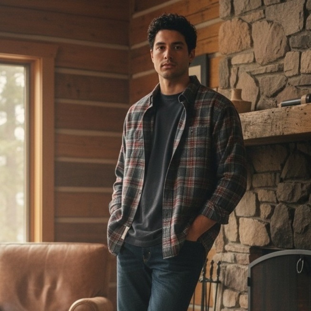 LL Bean Mens Slightly Fitted Flannel Shirt Plaid Grey Red M-Tall 298168